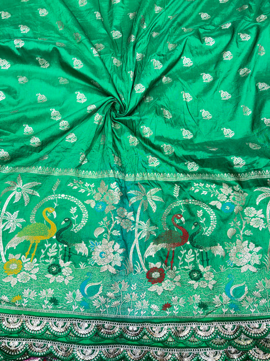 Paitanick 🥰Banarasi Silk Fabric with Embroidery Border 44-45 inch width😍 meter wise