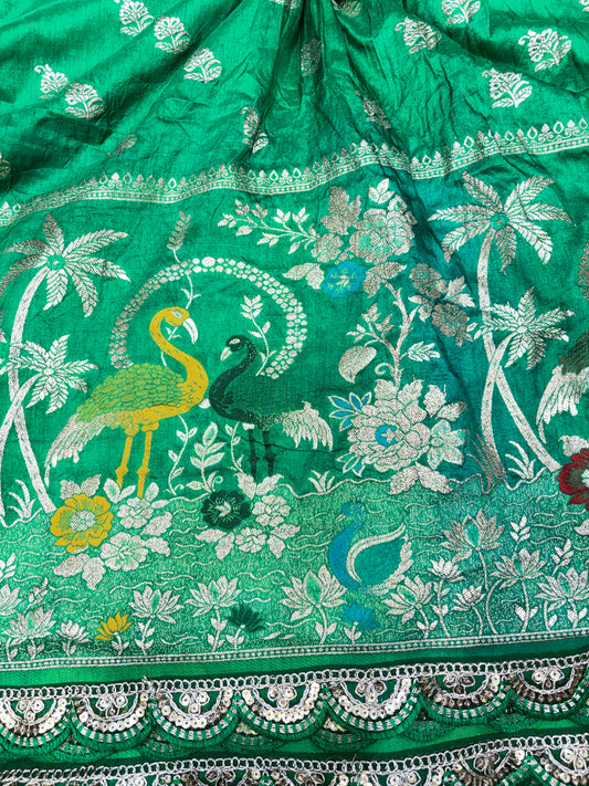 Paitanick 🥰Banarasi Silk Fabric with Embroidery Border 44-45 inch width😍 meter wise