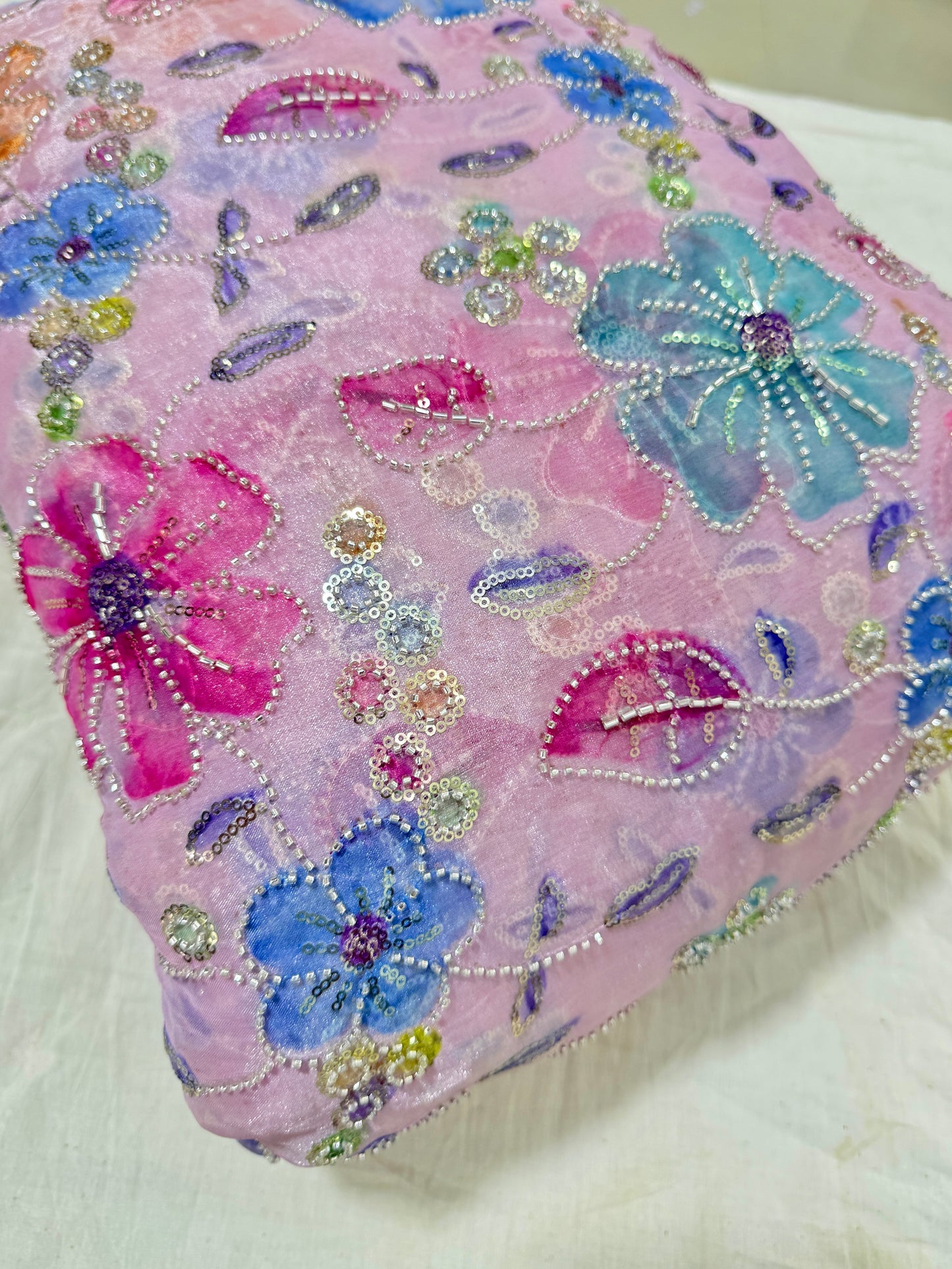 Beautiful 💕Jimmy choo fabric hand work all over  Multicolored floral embroidery with sequins & beadwork 45INCH width
