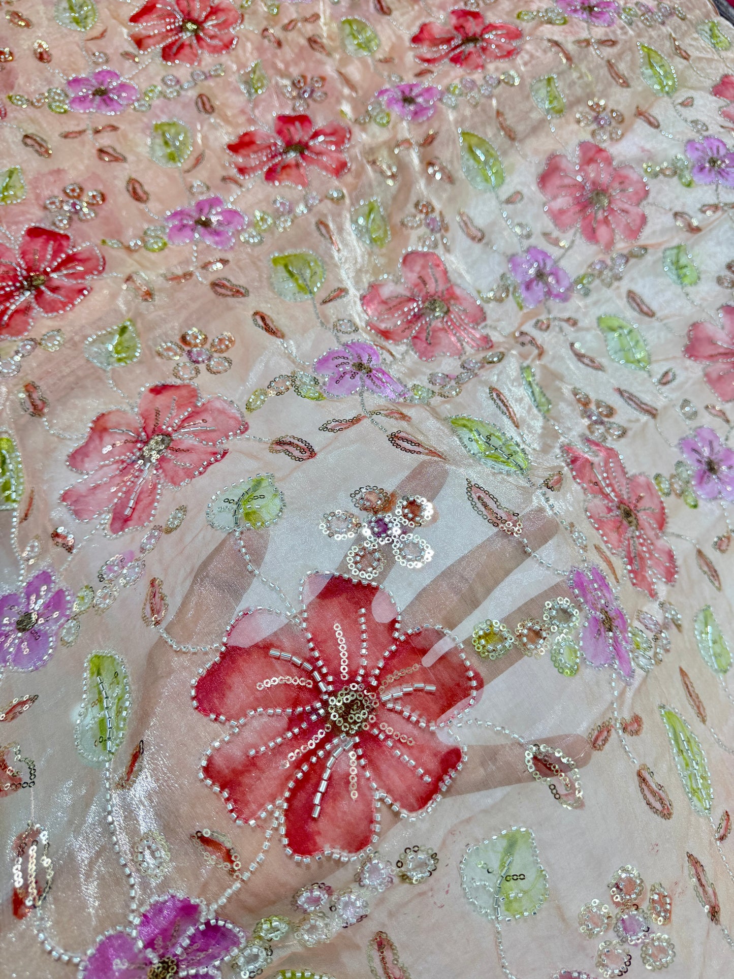 Beautiful 💕Jimmy choo fabric hand work all over  Multicolored floral embroidery with sequins & beadwork 45INCH width