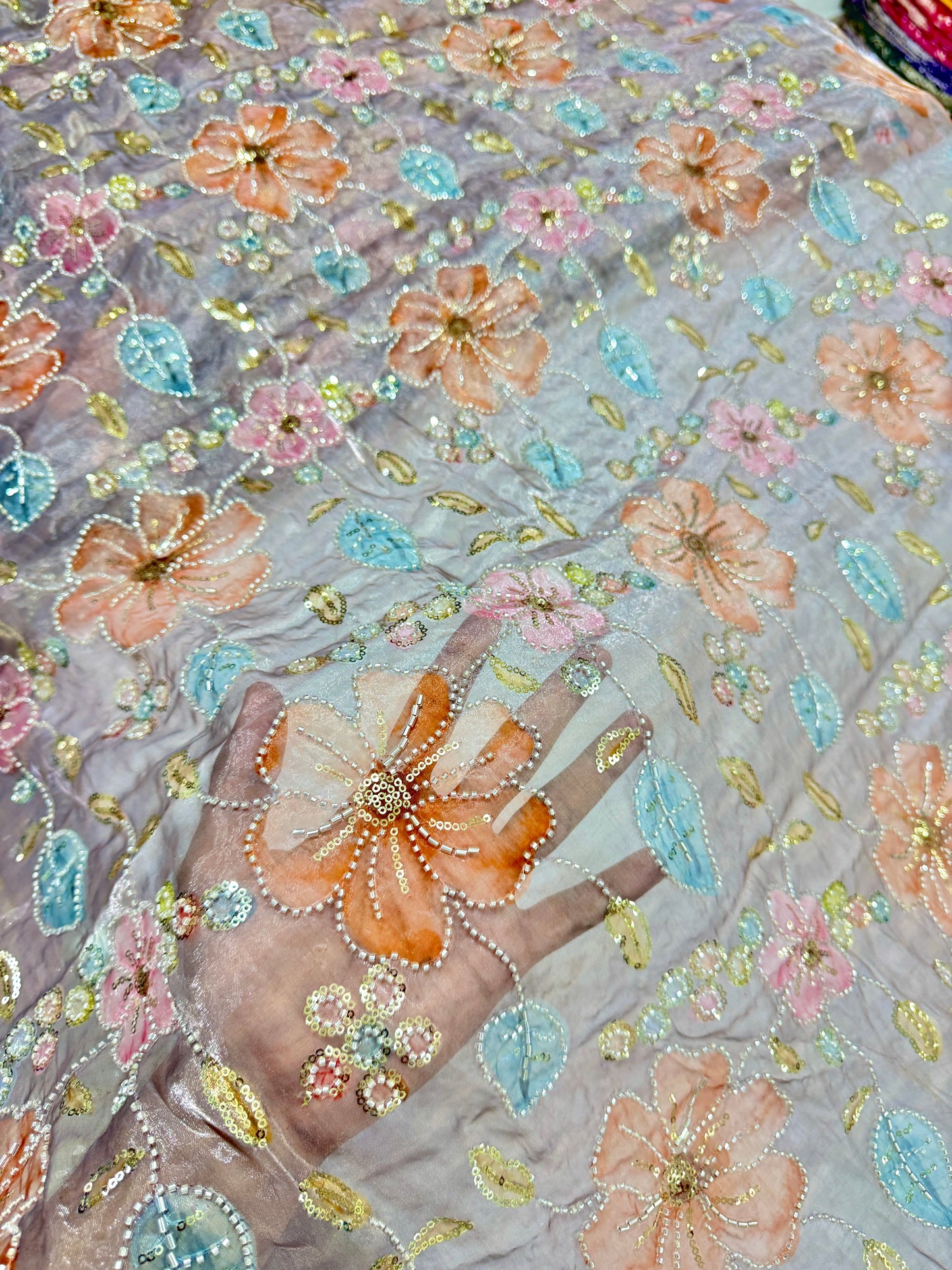 Beautiful 💕Jimmy choo fabric hand work all over  Multicolored floral embroidery with sequins & beadwork 45INCH width