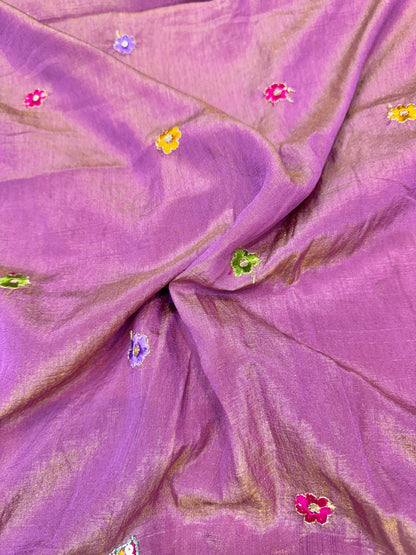 vichitra silk Luxury  Embroidered Fabric with Sequins & Multicolor Threadwork