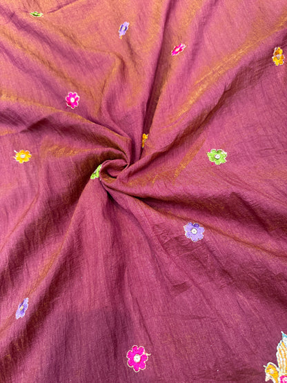 vichitra silk Luxury  Embroidered Fabric with Sequins & Multicolor Threadwork