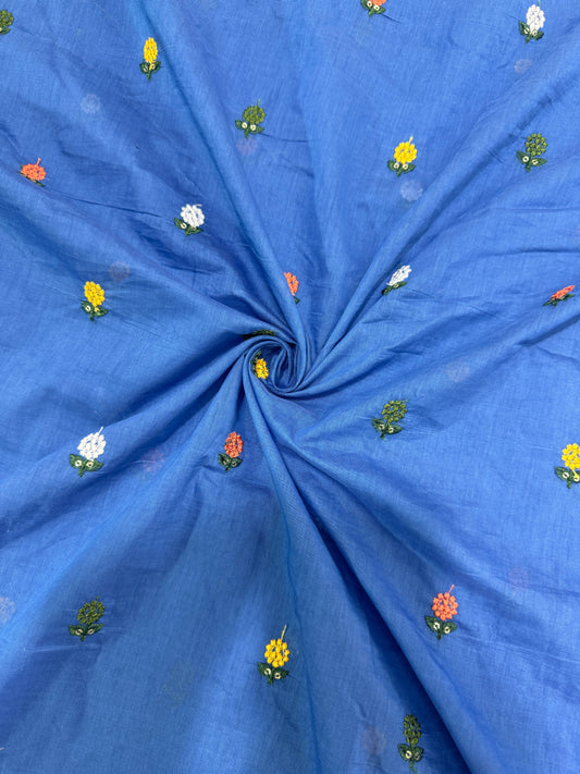 Bright blue  flower 🌼 💕Embroidered mal  cotton Floral Fabric 44width