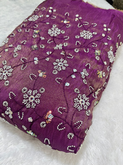 Viscouse tissu premium Luxury handwork cutdana work  Sequins Fabric 45Inch width