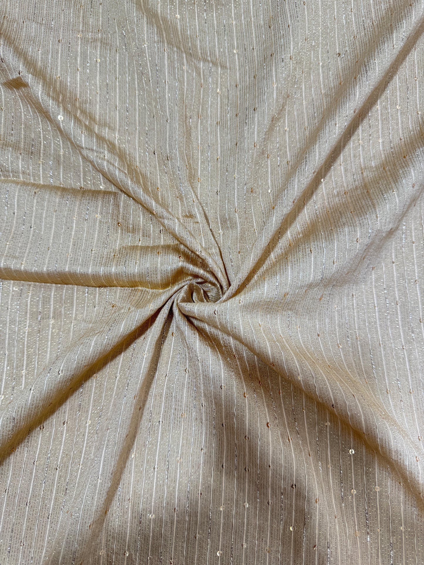 Elegant Champagne Gold  banarasi Fabric with Vertical Sequin Stripes – Premium Party & Bridal Wear 44inchwidth