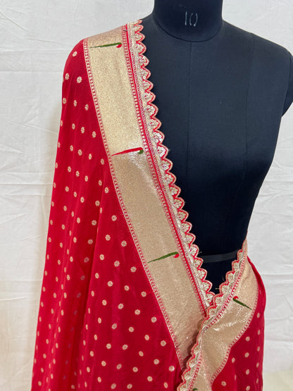 paitanick lace  Banarasi Silk Dupatta with Golden Zari 4 side fancy  lace border & Designer Border – 2.5 Meter