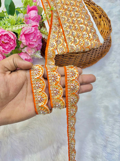 Premium Handmade Maggam Scallop Lace Border | Heavy Embroidered Designer Trim (Pack of 9 meter) cut work lace border