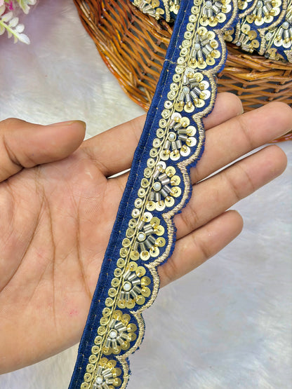 Premium Handmade Maggam Scallop Lace Border | Heavy Embroidered Designer Trim (Pack of 9 meter) cut work lace border