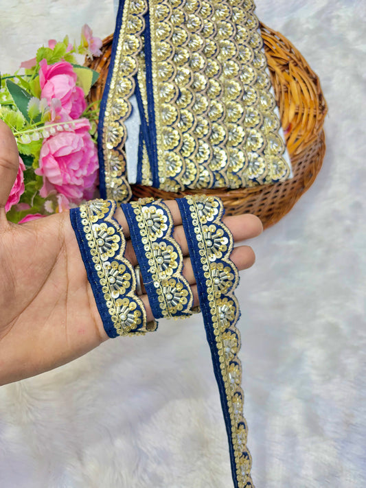 Premium Handmade Maggam Scallop Lace Border | Heavy Embroidered Designer Trim (Pack of 9 meter) cut work lace border