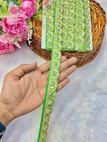 Premium Handmade Maggam Scallop Lace Border | Heavy Embroidered Designer Trim (Pack of 9 meter) cut work lace border