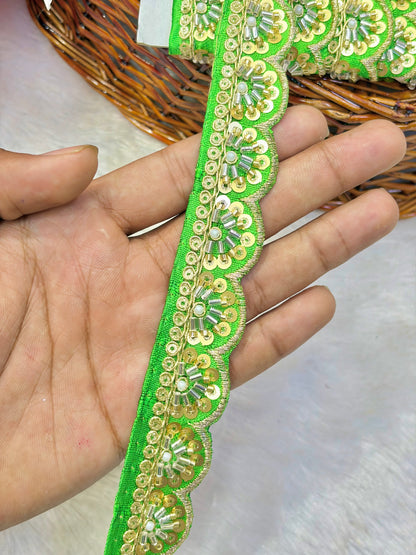 Premium Handmade Maggam Scallop Lace Border | Heavy Embroidered Designer Trim (Pack of 9 meter) cut work lace border