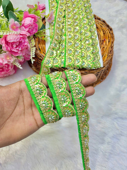 Premium Handmade Maggam Scallop Lace Border | Heavy Embroidered Designer Trim (Pack of 9 meter) cut work lace border