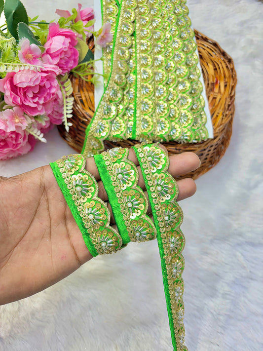 Premium Handmade Maggam Scallop Lace Border | Heavy Embroidered Designer Trim (Pack of 9 meter) cut work lace border