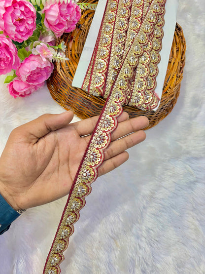 Premium Handmade Maggam Scallop Lace Border | Heavy Embroidered Designer Trim (Pack of 9 meter) cut work lace border