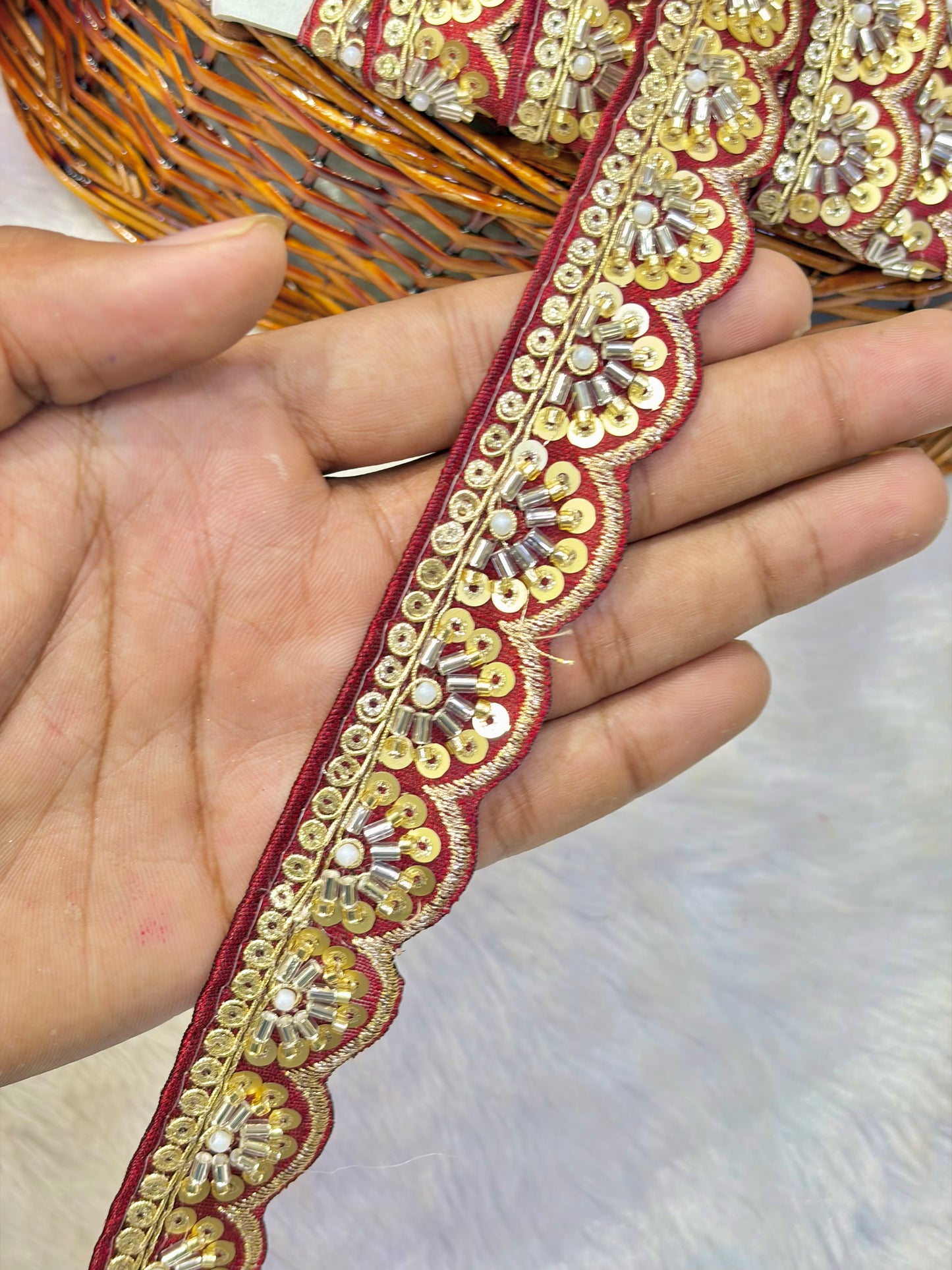 Premium Handmade Maggam Scallop Lace Border | Heavy Embroidered Designer Trim (Pack of 9 meter) cut work lace border