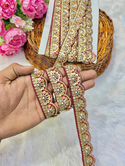 Premium Handmade Maggam Scallop Lace Border | Heavy Embroidered Designer Trim (Pack of 9 meter) cut work lace border