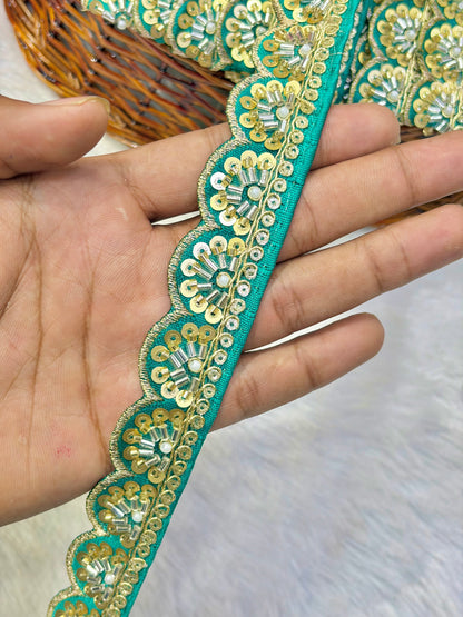 Premium Handmade Maggam Scallop Lace Border | Heavy Embroidered Designer Trim (Pack of 9 meter) cut work lace border