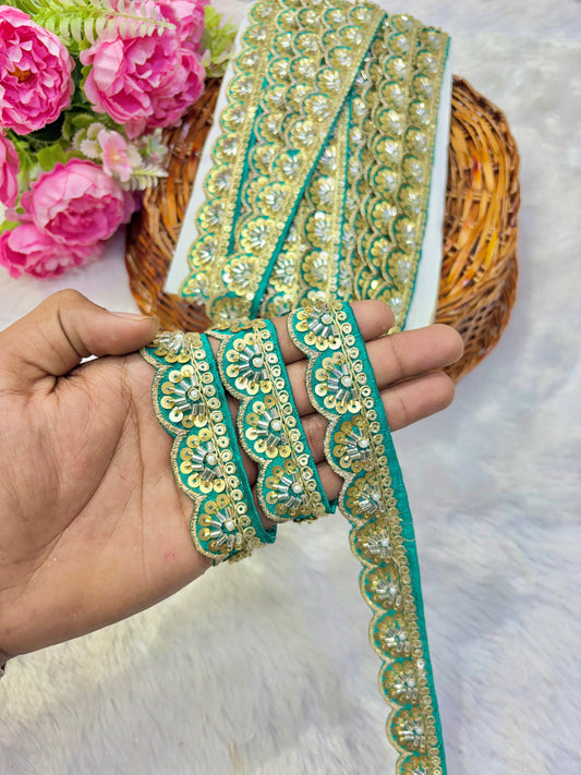 Premium Handmade Maggam Scallop Lace Border | Heavy Embroidered Designer Trim (Pack of 9 meter) cut work lace border