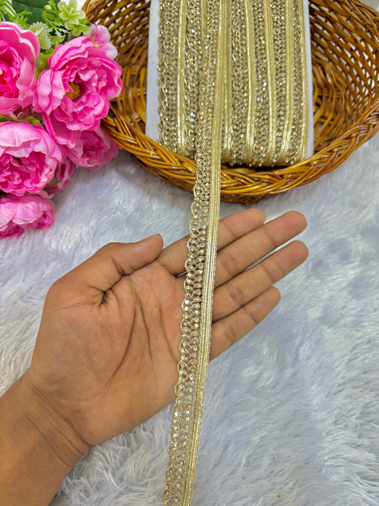 Golden Zari Diamond Pattern SMALL  Lace 1inch lehanga duppata Sare – 9 Meter Pack
