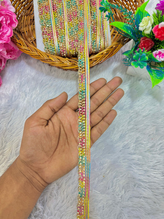 multi colour Zari Diamond Pattern Lace 1inch lehanga duppata Sare – 9 Meter Pack