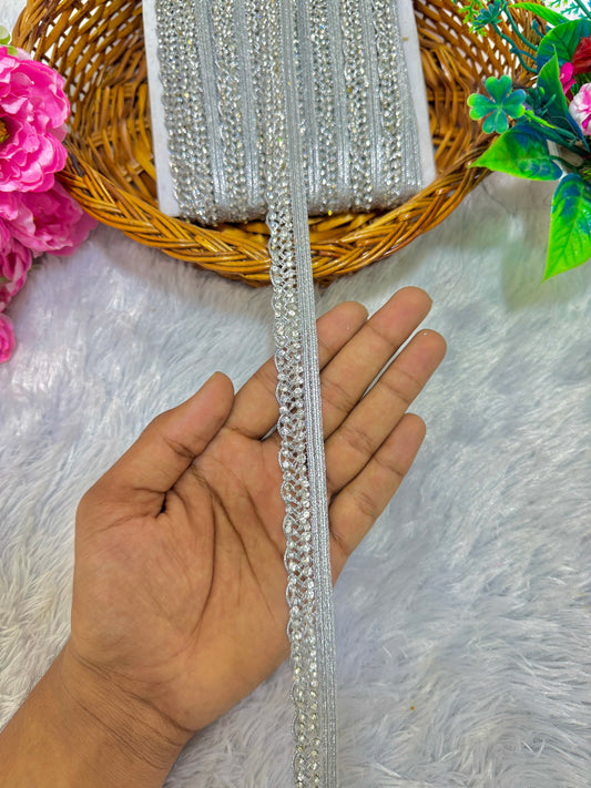 silver  Zari Diamond Pattern Lace 1inch lehanga duppata Sare – 9 Meter Pack