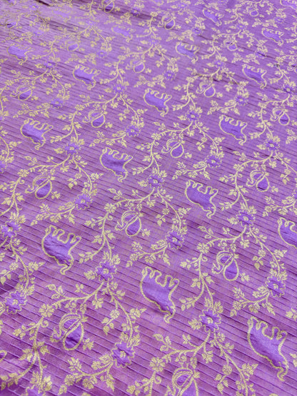Premium LEVANDER  Silk Brocade Banarasi Fabric with Elephant & Floral Motifs 44INCH WIDTH
