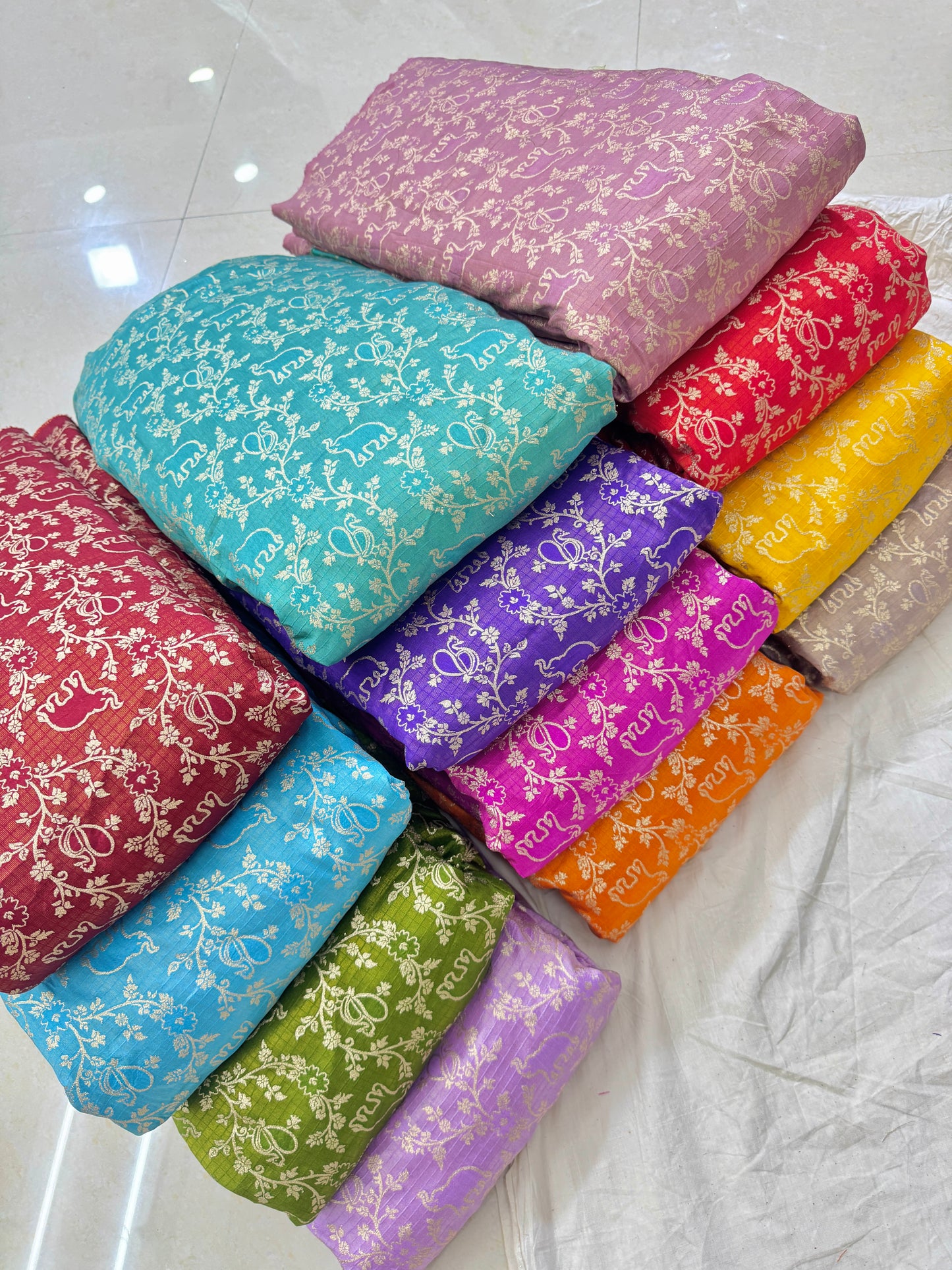 Premium maroon  Silk Brocade Banarasi Fabric with Elephant & Floral Motifs 44INCH WIDTH