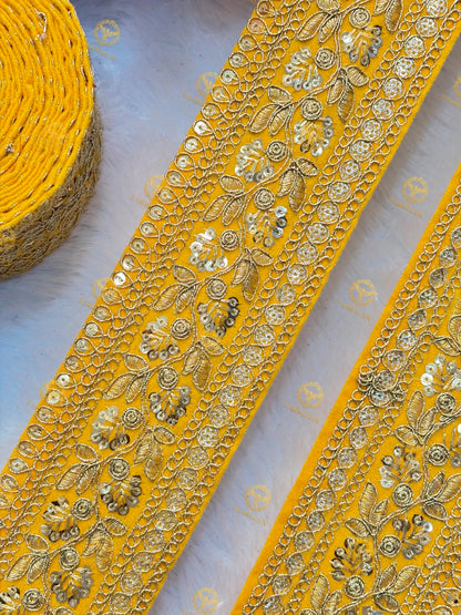 Premium Maharani Gold Zari Embroidered Lace 3inch (pack of 9 meter )  Saree border, lehenga, blouse, dupatta, gowns