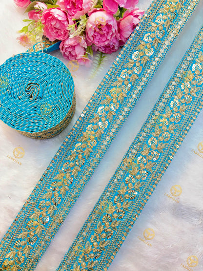 Premium Maharani Gold Zari Embroidered Lace 3inch (pack of 9 meter )  Saree border, lehenga, blouse, dupatta, gowns