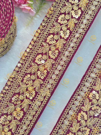 Premium Maharani Gold Zari Embroidered Lace 3inch (pack of 9 meter )  Saree border, lehenga, blouse, dupatta, gowns