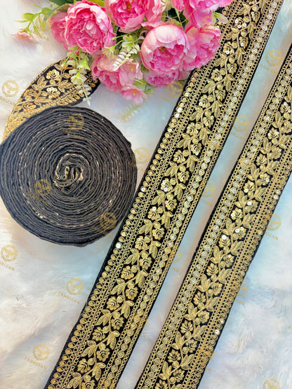 Premium Maharani Gold Zari Embroidered Lace 3inch (pack of 9 meter )  Saree border, lehenga, blouse, dupatta, gowns