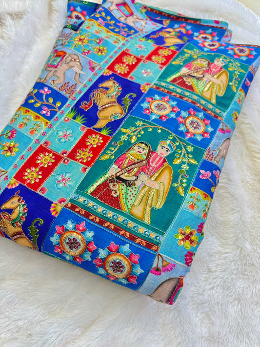 👸🤴Execlusive 😍design in raja Rani position printed  ♥️chenon  fabric 44width