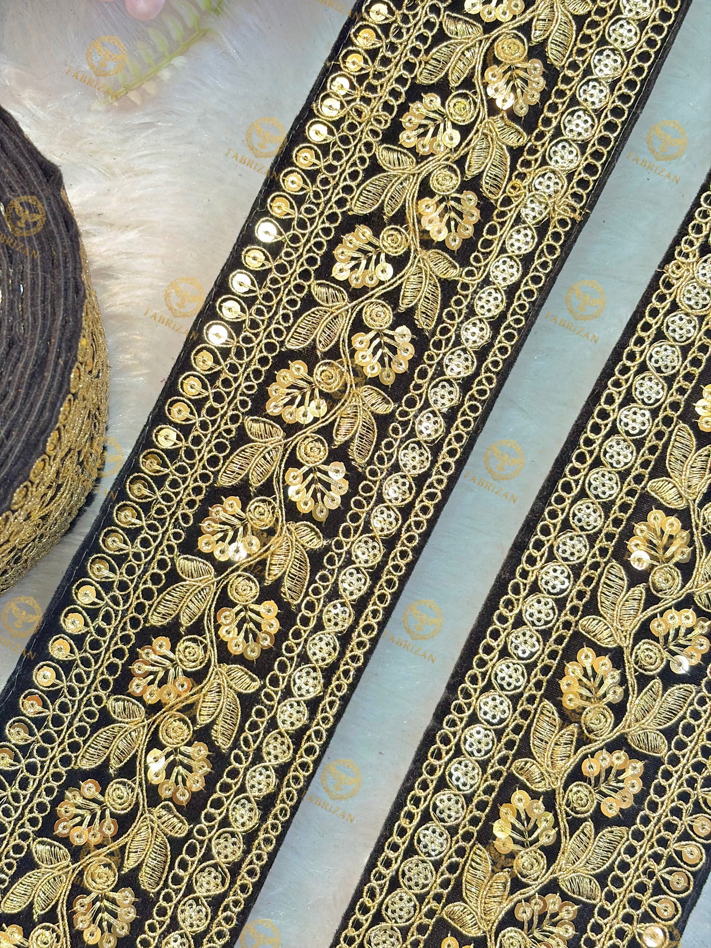 Premium Maharani Gold Zari Embroidered Lace 3inch (pack of 9 meter )  Saree border, lehenga, blouse, dupatta, gowns