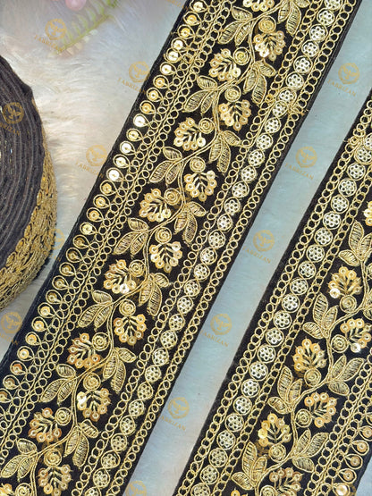 Premium Maharani Gold Zari Embroidered Lace 3inch (pack of 9 meter )  Saree border, lehenga, blouse, dupatta, gowns