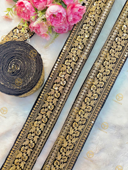 Premium Maharani Gold Zari Embroidered Lace 3inch (pack of 9 meter )  Saree border, lehenga, blouse, dupatta, gowns