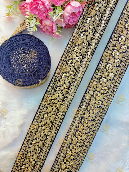 Premium Maharani Gold Zari Embroidered Lace 3inch (pack of 9 meter )  Saree border, lehenga, blouse, dupatta, gowns