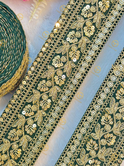 Premium Maharani Gold Zari Embroidered Lace 3inch (pack of 9 meter )  Saree border, lehenga, blouse, dupatta, gowns