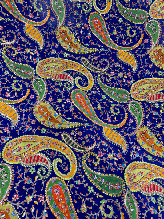 pure viscouse  natural crape luxury embroidery 44inch width blue