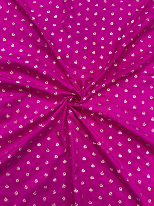Golden Buti Work on PINK Fabric – Festive Wear Material 44WIDTH