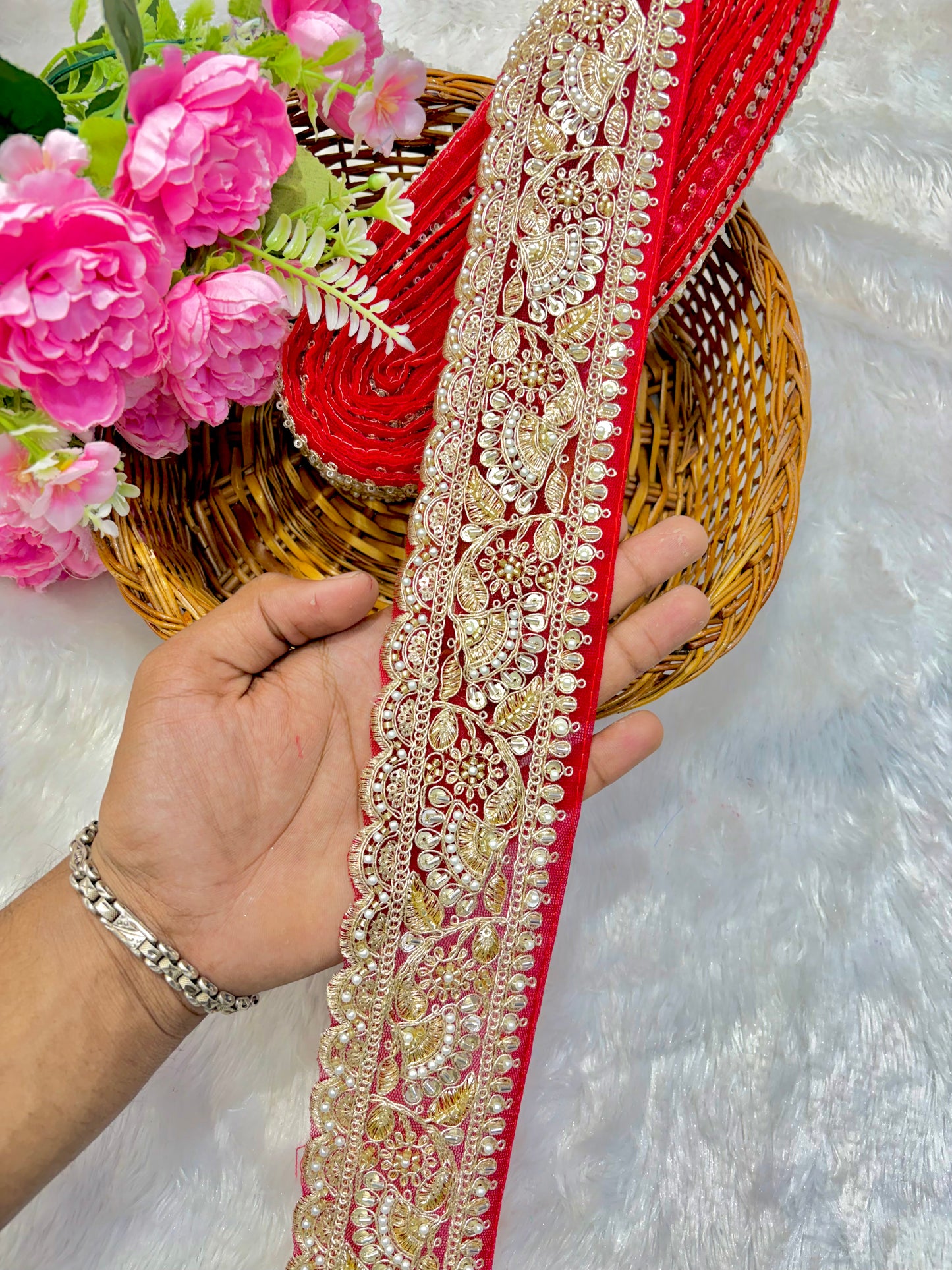 Premium Designer Bridal Zari & hand Work Saree Lace lace border 3inch ( pack of 9 meter )