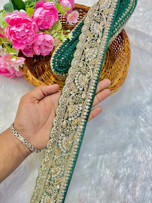 Premium Designer Bridal Zari & hand Work Saree Lace lace border 3inch ( pack of 9 meter ) bottle green lace