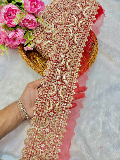 Luxury Handwork Zari Embroidery Lace Border for Saree & Lehenga base net 5inch ( pack of 1 meter) big lace border