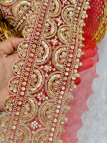 Luxury Handwork Zari Embroidery Lace Border for Saree & Lehenga base net 5inch ( pack of 1 meter) big lace border