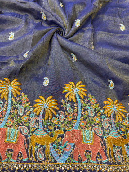 😍Pure viscouse tissu embroidery border 💕with elephant 🐘desing lehanga,Sari,blouse , dress  45-inch width