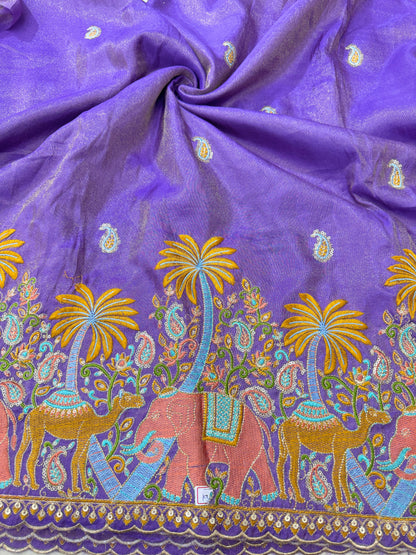 😍 حاشية تطريز من فيسكوز نقي 💕 مع تصميم الفيل 🐘  للهنغار، والساري، والبلوزة، والفستان، عرض 45 بوصة