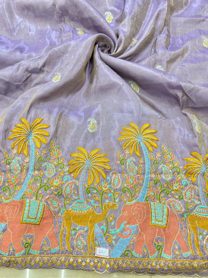 😍Pure viscouse tissu embroidery border 💕with elephant 🐘desing lehanga,Sari,blouse , dress  45-inch width