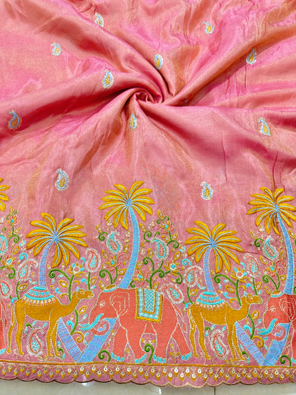 😍Pure viscouse tissu embroidery border 💕with elephant 🐘desing lehanga,Sari,blouse , dress 45-inch width