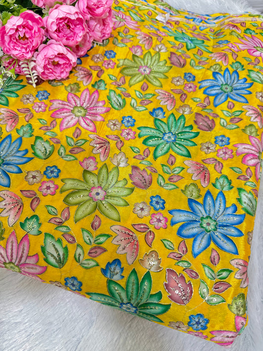 Pure chinon fabrics with multi flower  💐 44inch width blouse lehanga dress frock