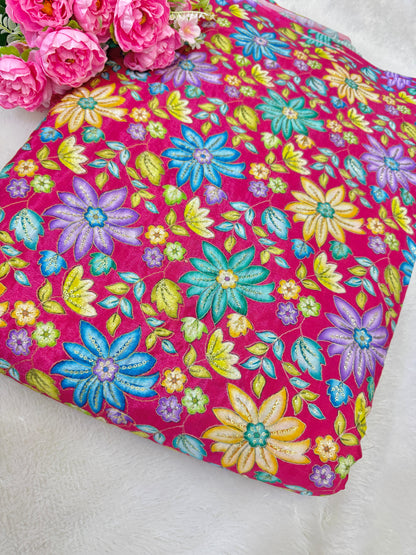 Pure chinon fabrics with multi flower desing  💐 44inch width lehanga ,blouse,frock,dress